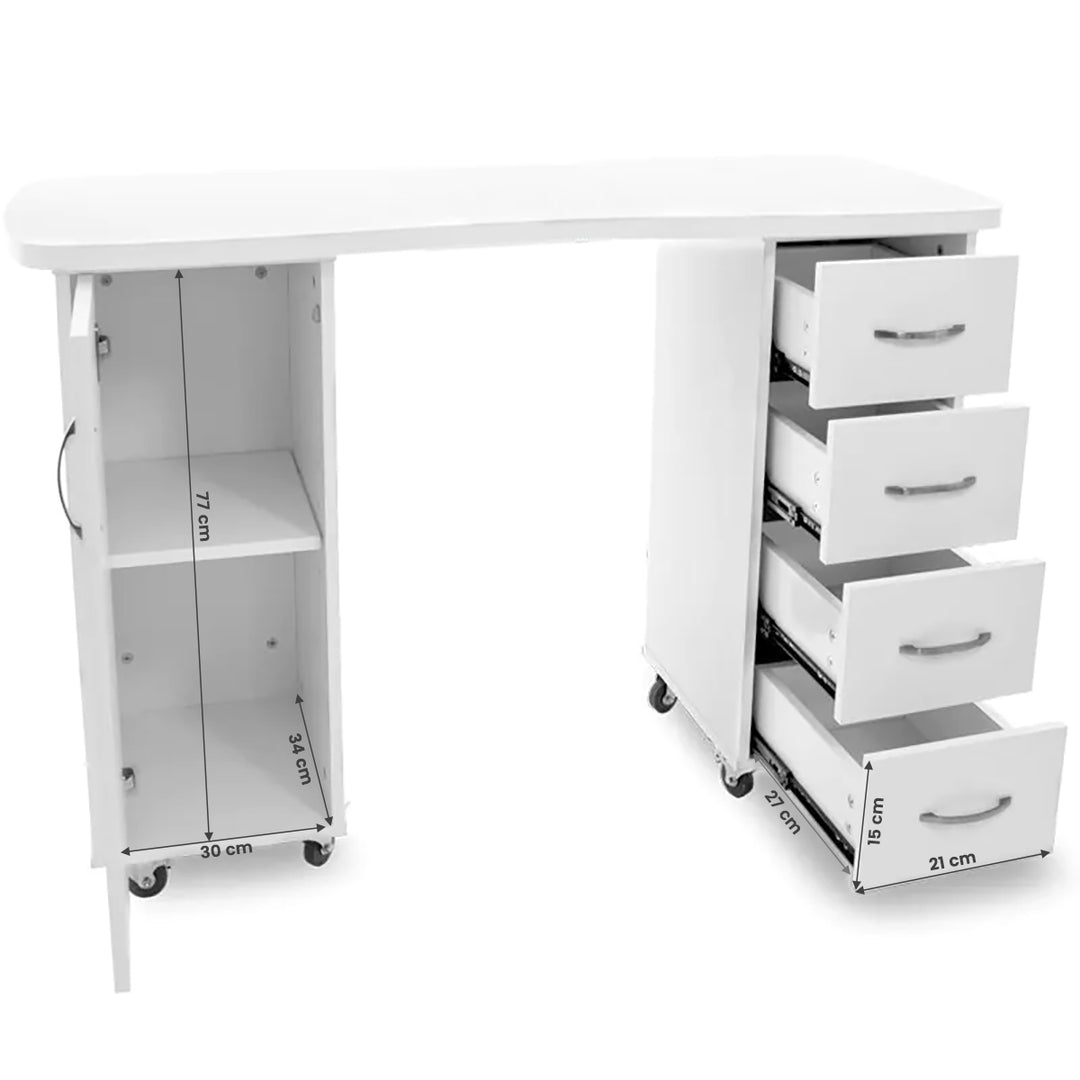 Table de Manucure 2027 Blanc avec Roulettes 6