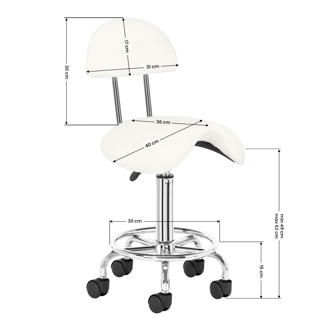 Tabouret Selle à Roulettes Réglable avec Dossier 6001 Blanc - image 8