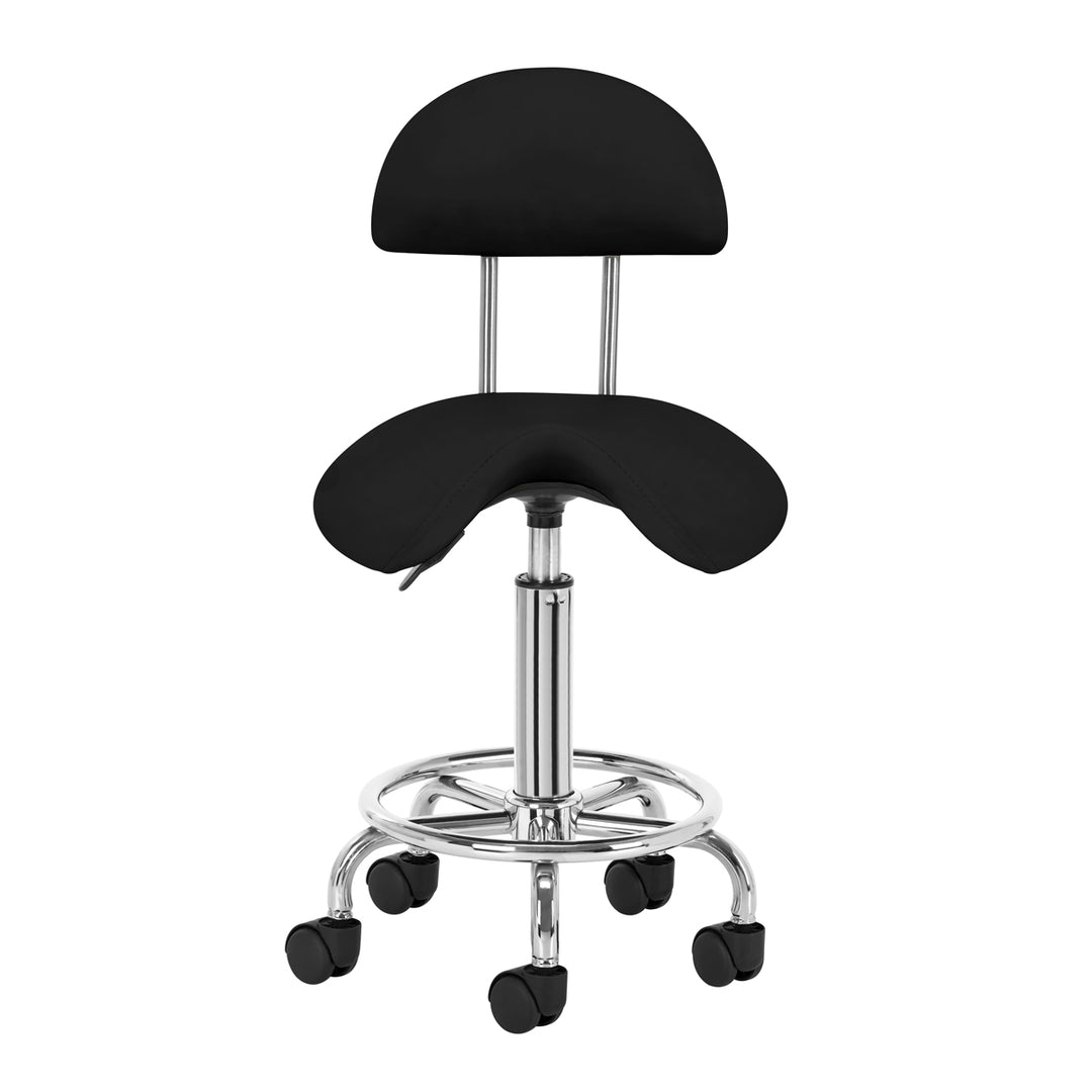 Tabouret Selle à Roulettes Réglable avec Dossier 6001 Noir - image 2