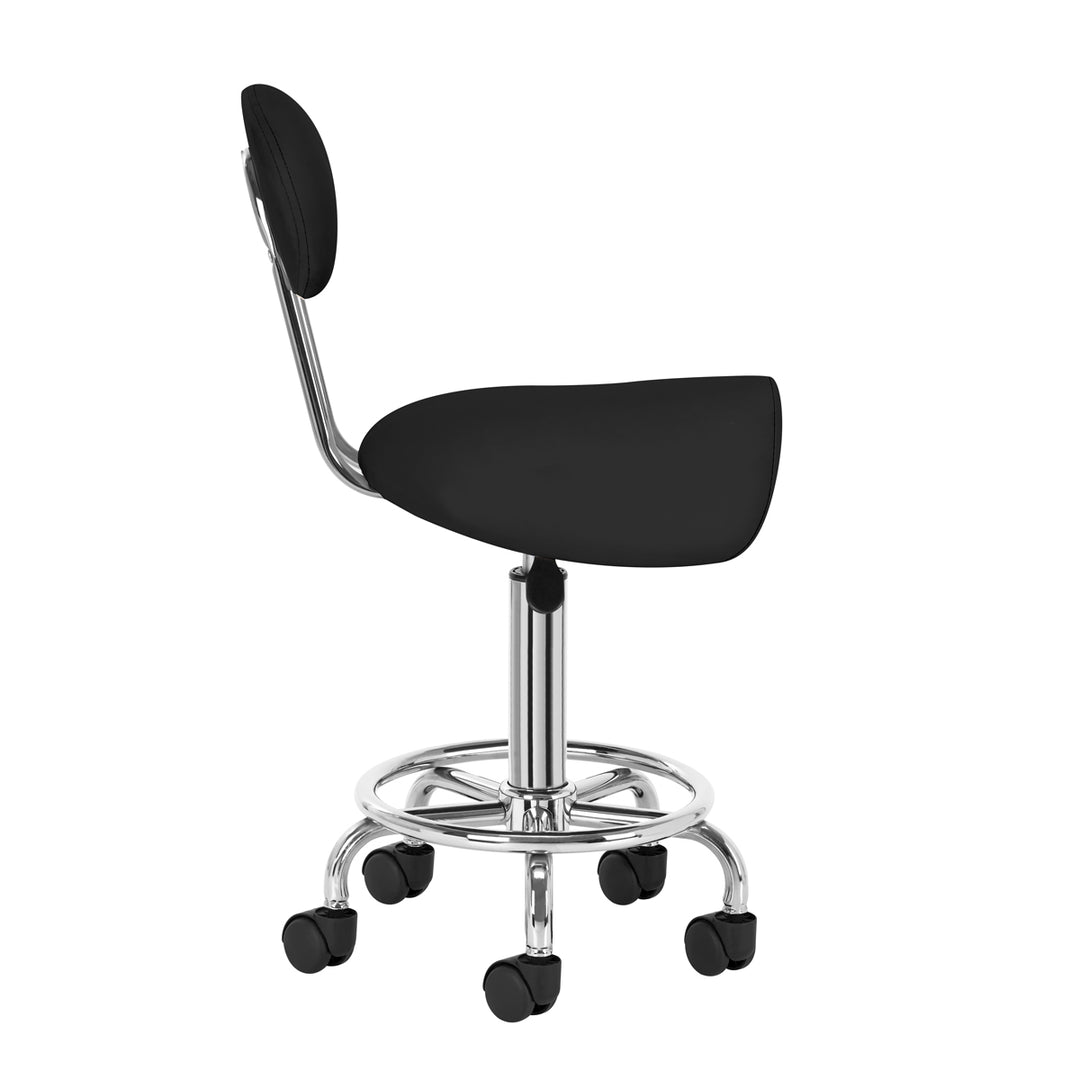Tabouret Selle à Roulettes Réglable avec Dossier 6001 Noir - image 3