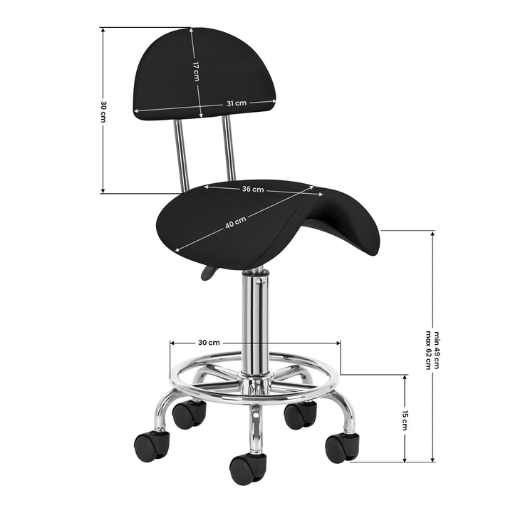 Tabouret Selle à Roulettes Réglable avec Dossier 6001 Noir - image 8