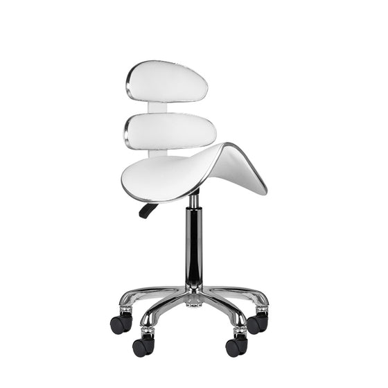 Tabouret de Selle à Roulettes Réglable Eco Cuir Am-880 Blanc