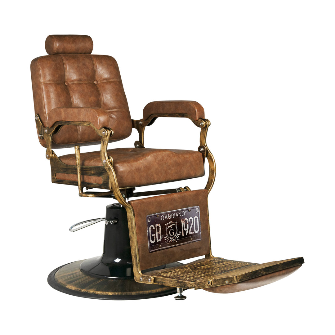 Fauteuil de barbier Gabbiano Boss Look Vieux Cuir Marron clair