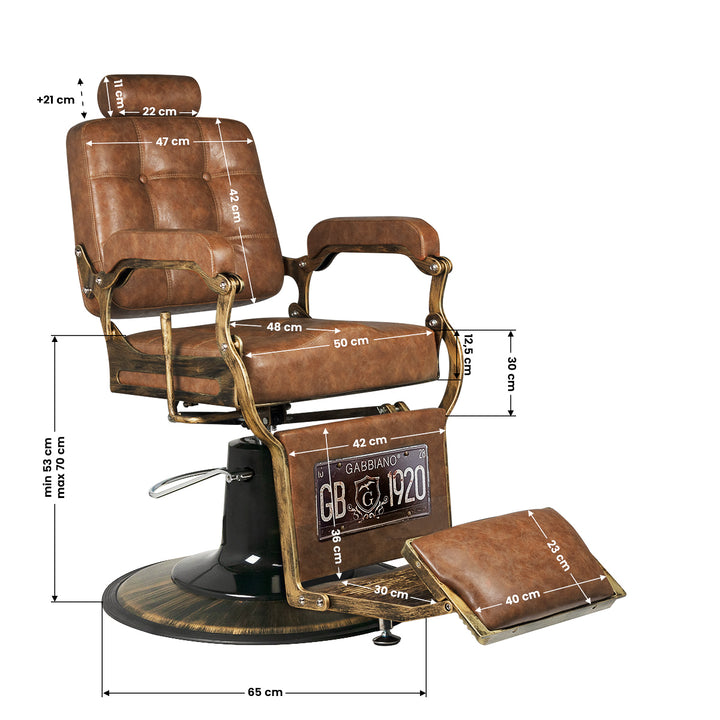 Fauteuil de barbier Gabbiano Boss Look Vieux Cuir Marron clair