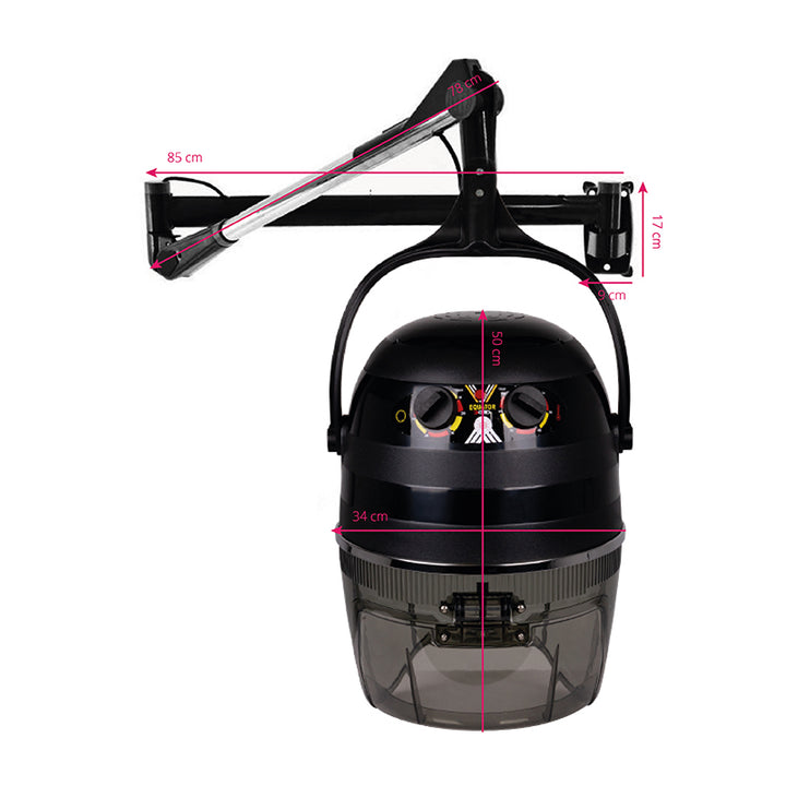 Casque Sèche-Cheveux Mural Gabbiano 1600A Mono Vitesse Noir