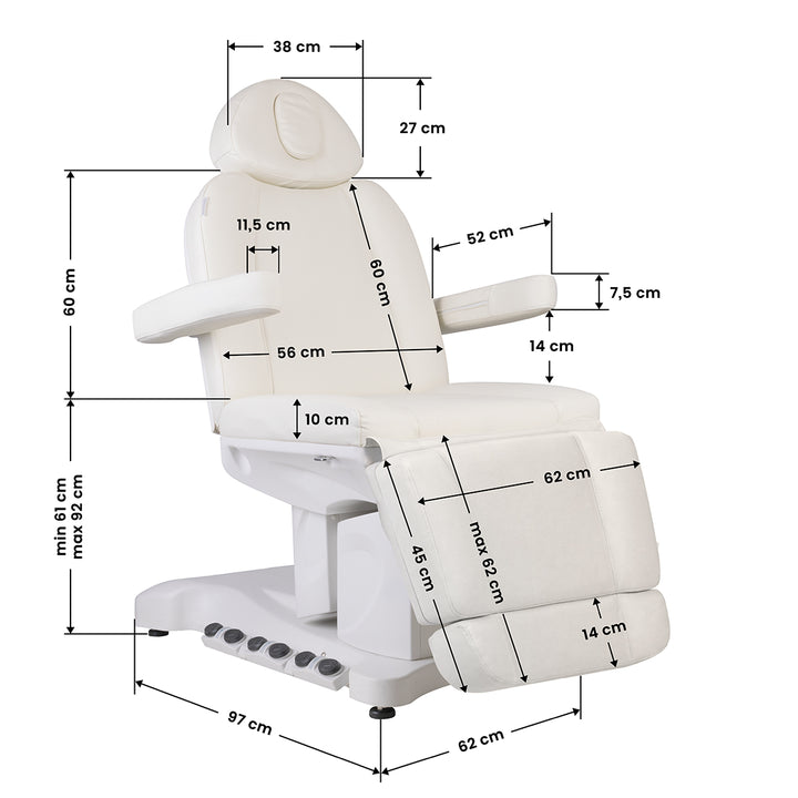 Fauteuil Esthétique Électrique Azzurro 708B 3 Moteurs avec Pédale et Chauffage Blanc - image 12