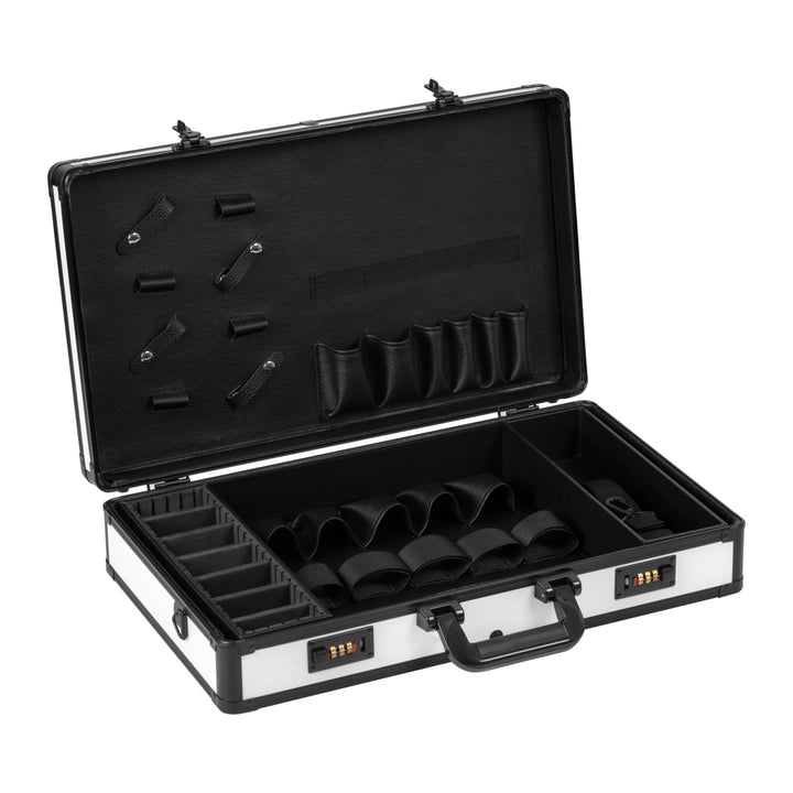 Mallette de Coiffeur Aluminium avec Serrure à Code et Bandoulière Blanc-Noir - image 2