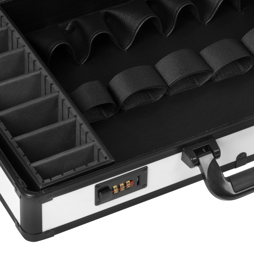Mallette de Coiffeur Aluminium avec Serrure à Code et Bandoulière Blanc-Noir - image 3