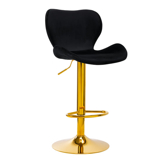 Tabouret de Bar avec Dossier Réglable Pivotant 4Rico QS-B15 Velours Or Noir