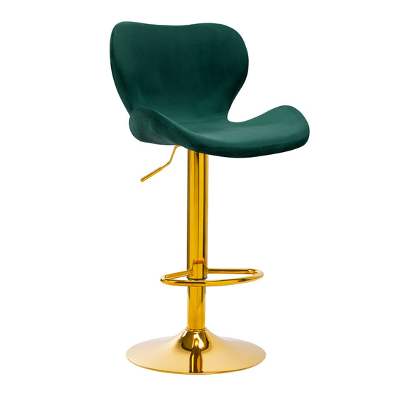 Tabouret de Bar avec Dossier Réglable Pivotant 4Rico QS-B15 Velours Or Vert