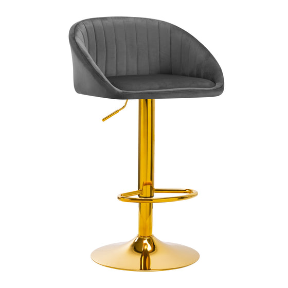Tabouret de Bar avec Dossier Réglable Pivotant 4Rico QS-B16G Velours Or Gris