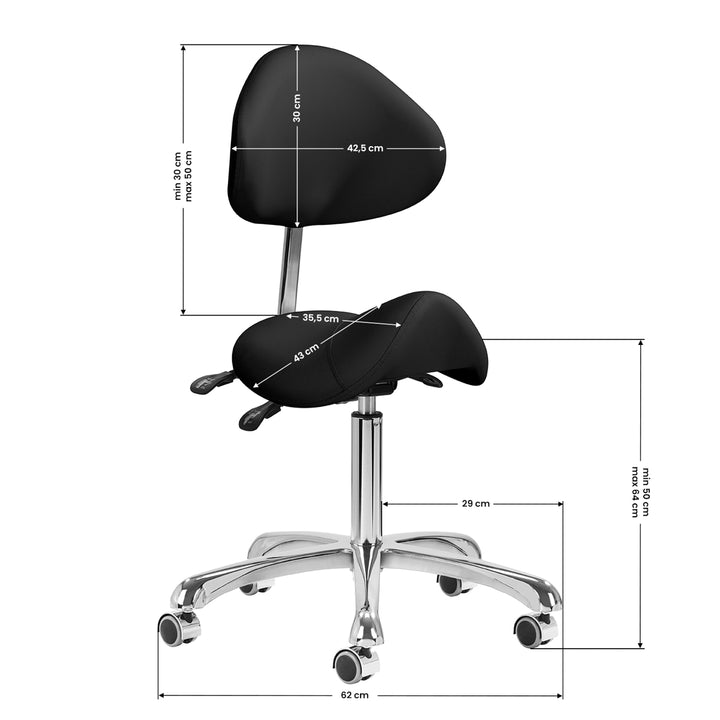 Tabouret Selle à Roulettes Réglable avec Dossier Giovanni 1004 Noir - image 9