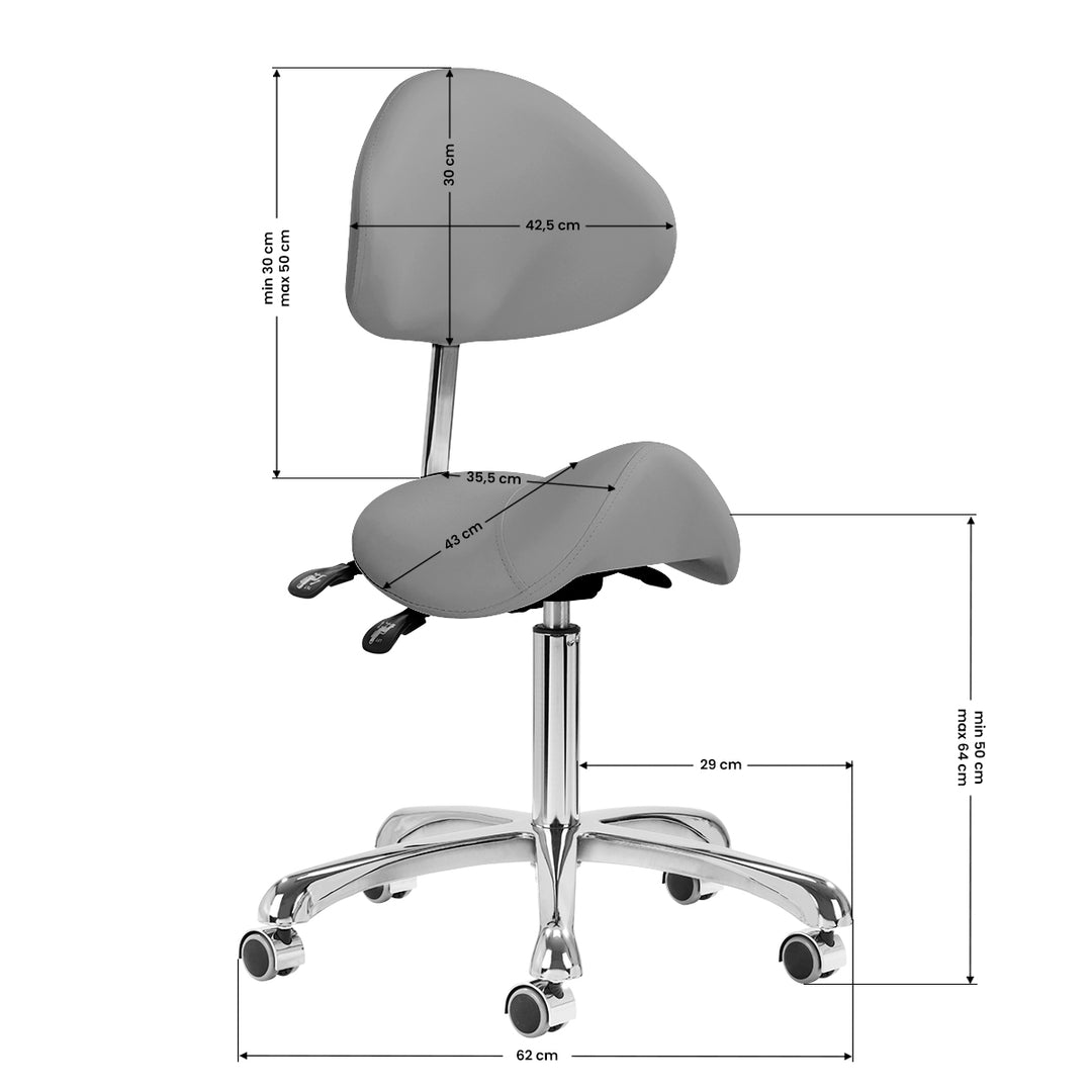 Tabouret Selle à Roulettes Réglable avec Dossier Giovanni 1004 Gris - image 9