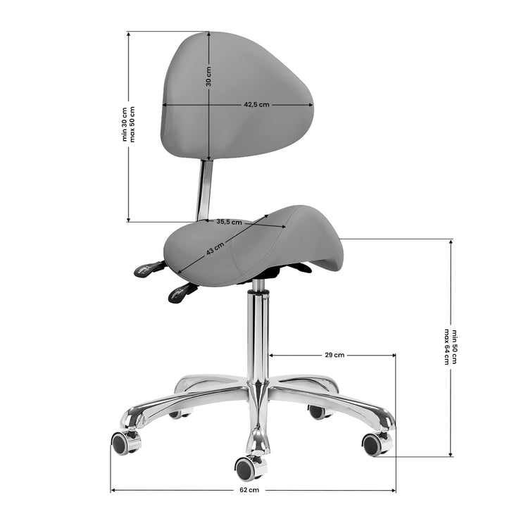 Tabouret Selle à Roulettes Réglable avec Dossier Giovanni 1004 Gris - image 9