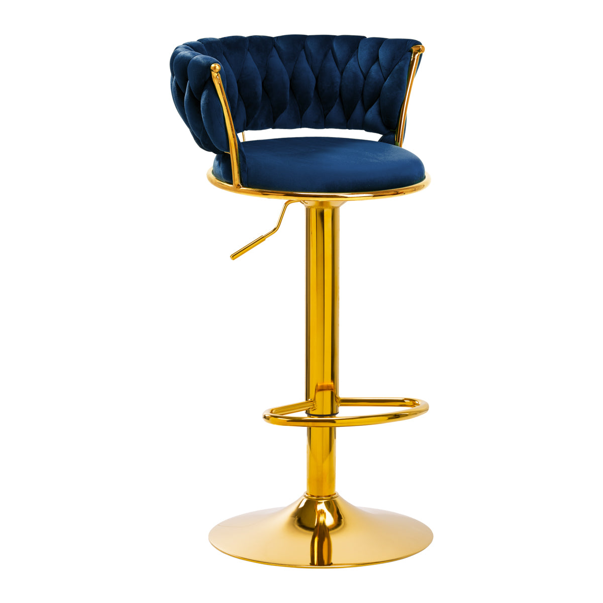 Tabouret de Bar avec Dossier Réglable Pivotant 4Rico QS-B313a Velours Bleu Marine