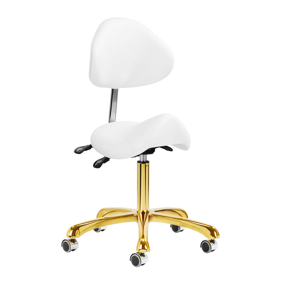 Tabouret Selle à Roulettes Réglable avec Dossier Giovanni 1004 Or-Blanc