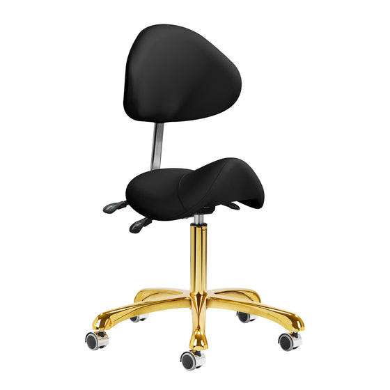 Tabouret Selle à Roulettes Réglable avec Dossier Giovanni 1004 Or-Noir