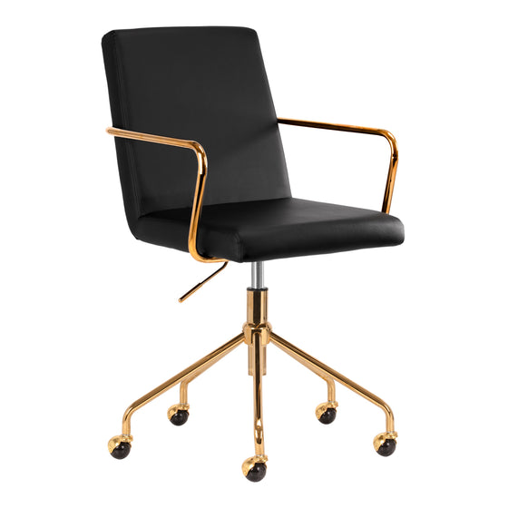 Chaise Pivotante à Roulettes Réglable QS-OF211G Or-Noir