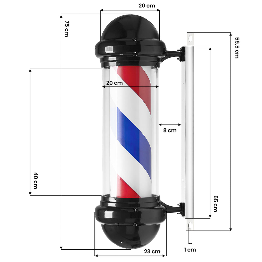 Barber Pole Lumineux et Rotatif Gabbiano BB-02 Noir - image 5