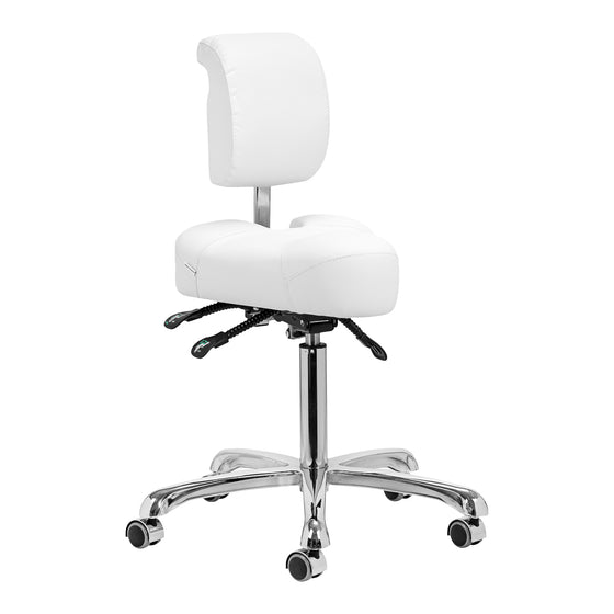 Tabouret à Roulettes Réglable avec Dossier et Siège Inclinable Giovanni 1005 Blanc