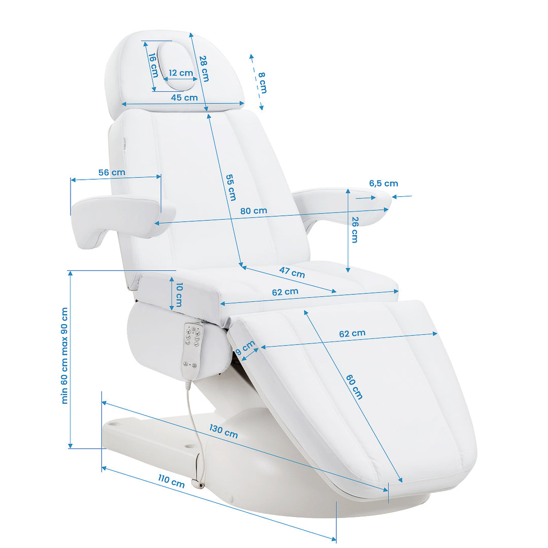 Fauteuil Esthétique Électrique Azzurro Lux à 3 Moteurs Blanc avec Chauffage 15