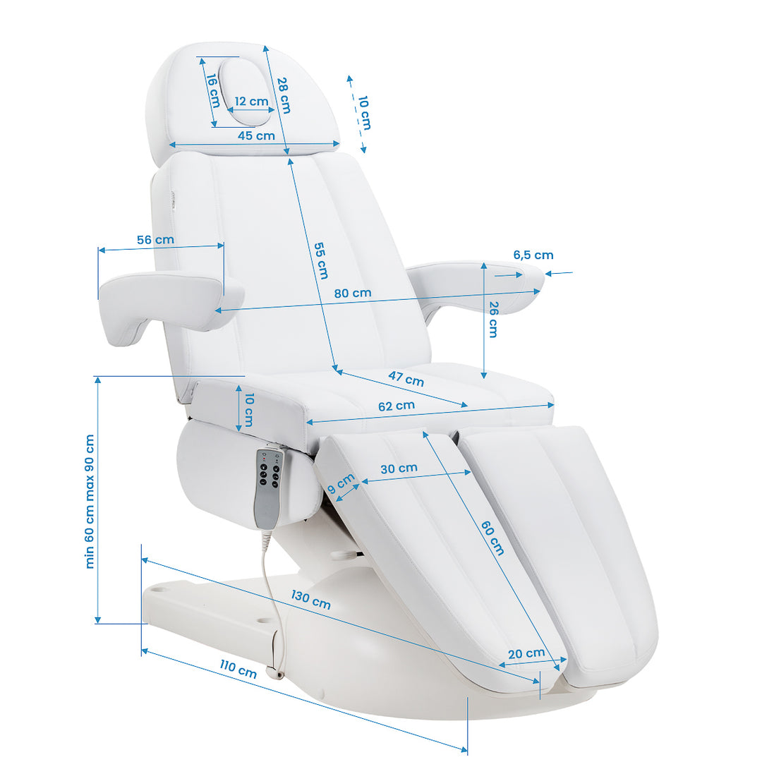 Fauteuil Esthétique Électrique Azzurro Lux pedi à 3 Moteurs Blanc 19