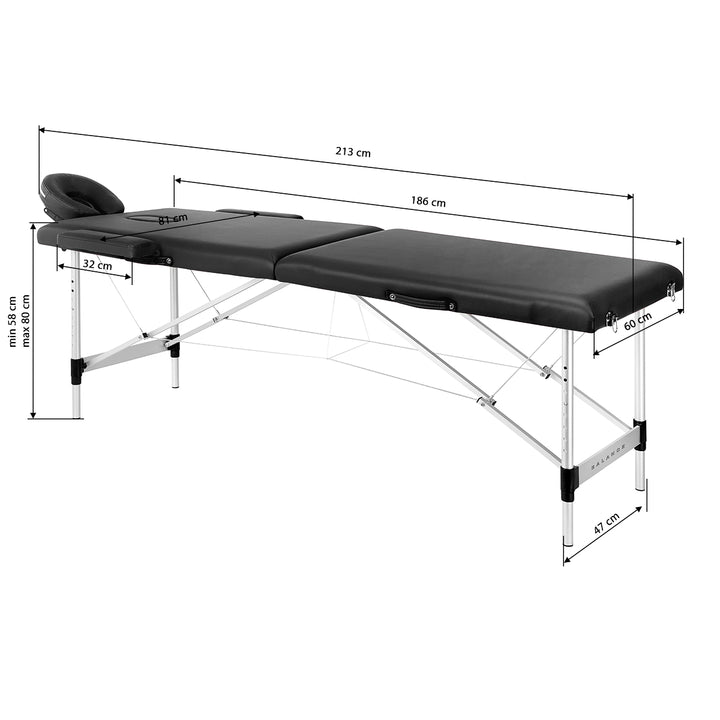 Table de massage pliable en aluminium Balance 2 zones Noir