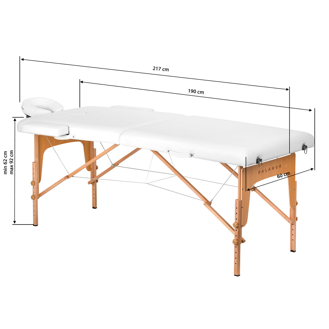 Table de massage pliable en bois de hêtre Balance 2 zones Blanc