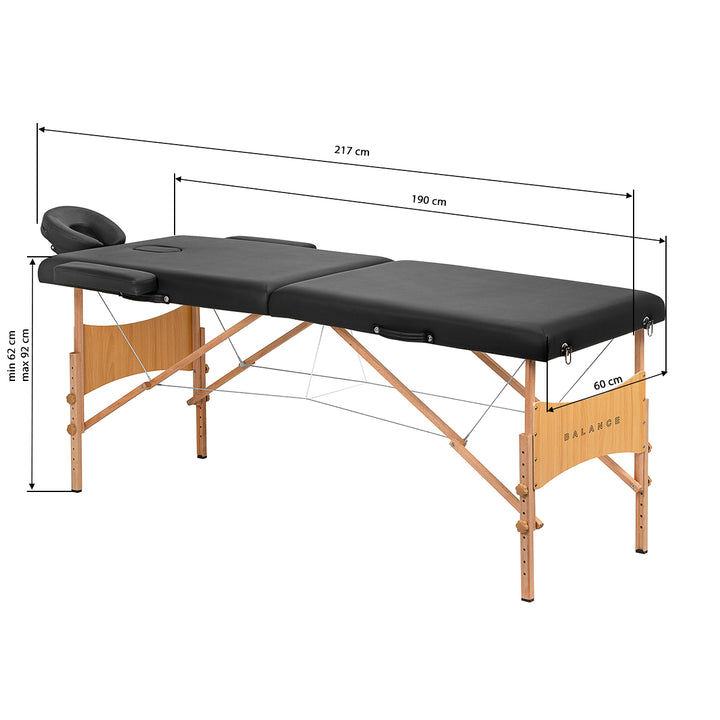 Table de massage pliable en bois de hêtre Balance 2 zones Noir