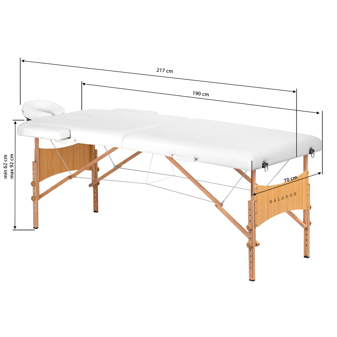 Table de massage pliable en bois de hêtre Balance Lux 2 zones Blanc