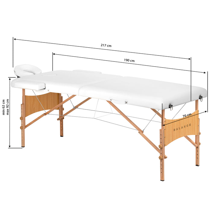 Table de massage pliable en bois de hêtre Balance Lux 2 zones Blanc