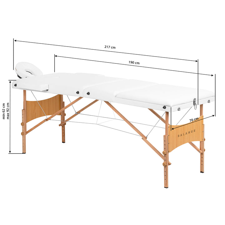Table de massage pliable en bois de hêtre Balance Lux 3 zones Blanc