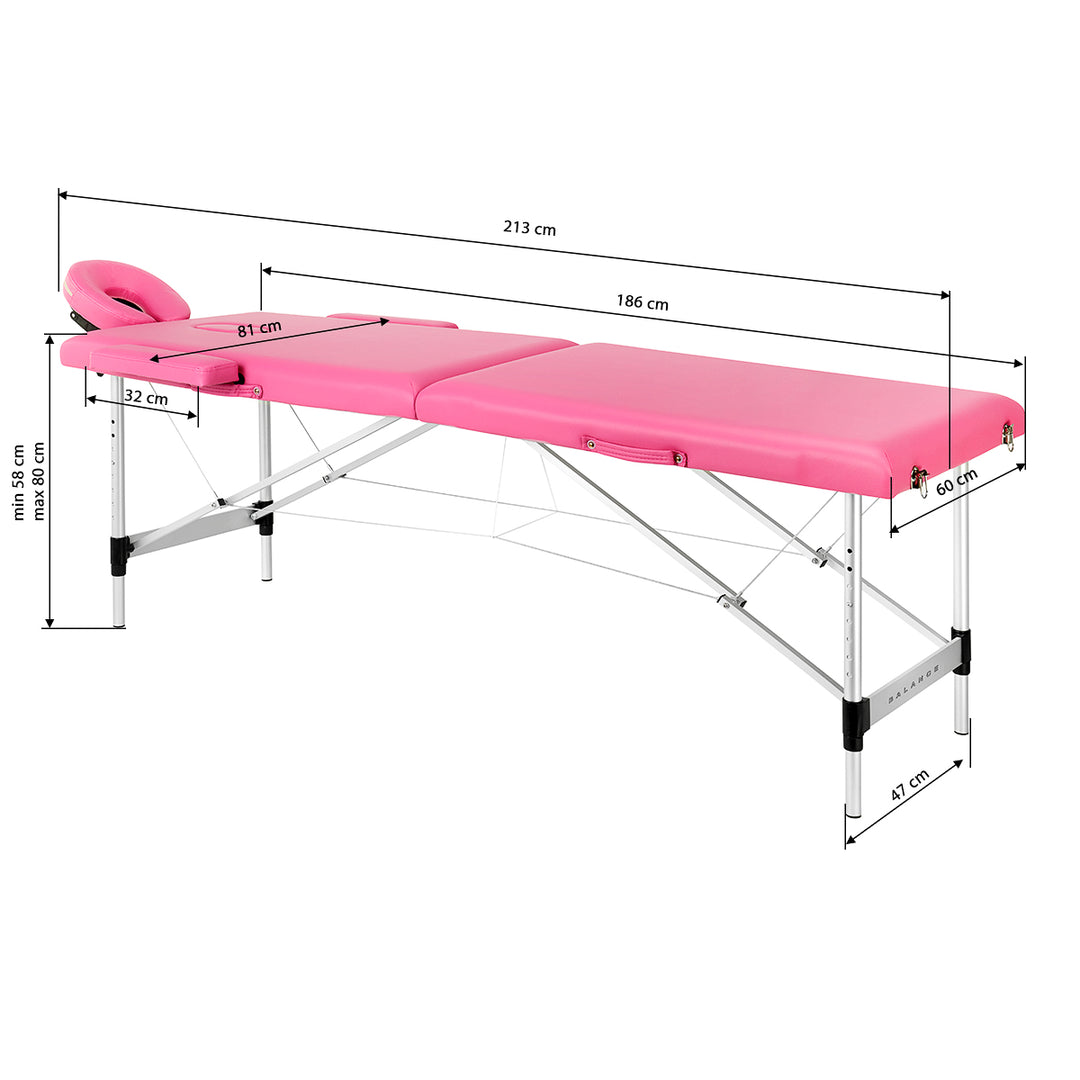 Table de massage pliable en aluminium Balance 2 zones Rose