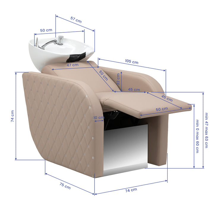 Bac Coiffeur Gabbiano Ines avec Massage et Repose-jambes Électrique Beige - image 20