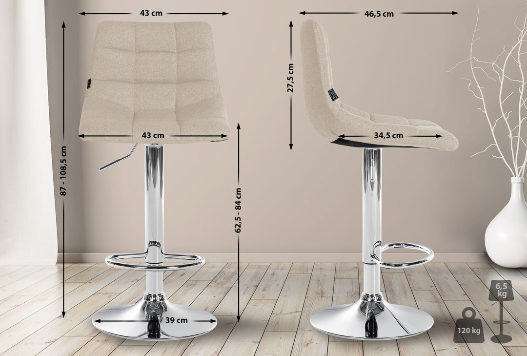 Tabouret de Bar avec Dossier Réglable Pivotant 107 Tissu Crème - image 2
