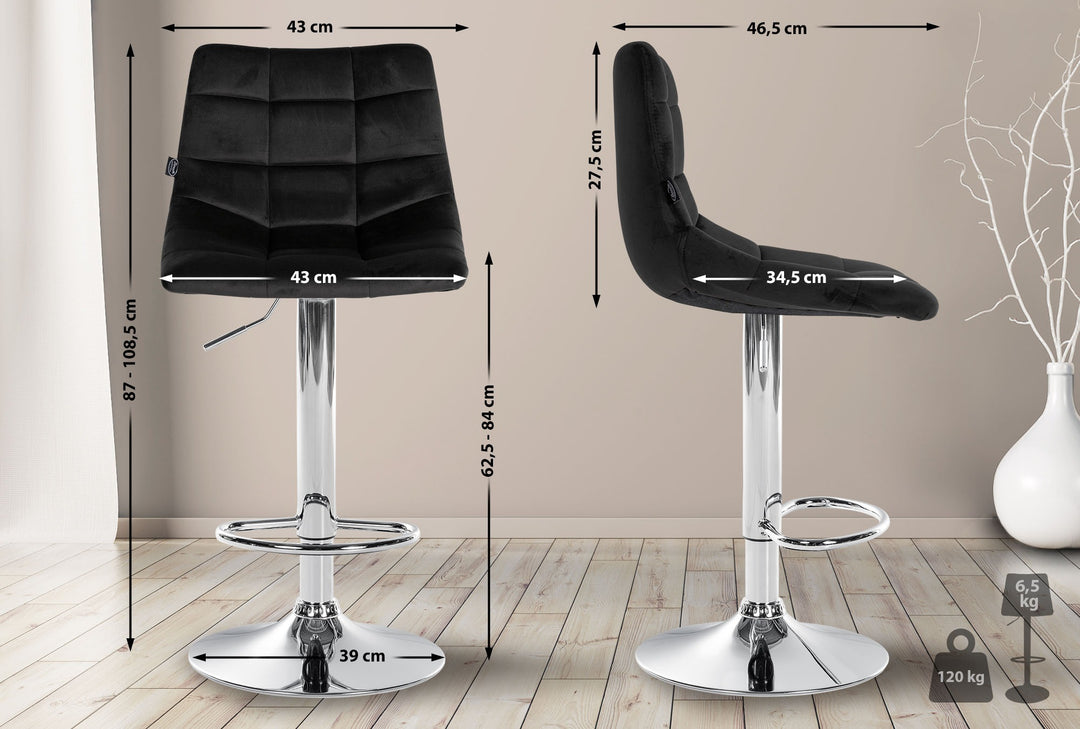 Tabouret de Bar avec Dossier Réglable Pivotant 107 Velours Noir - image 2