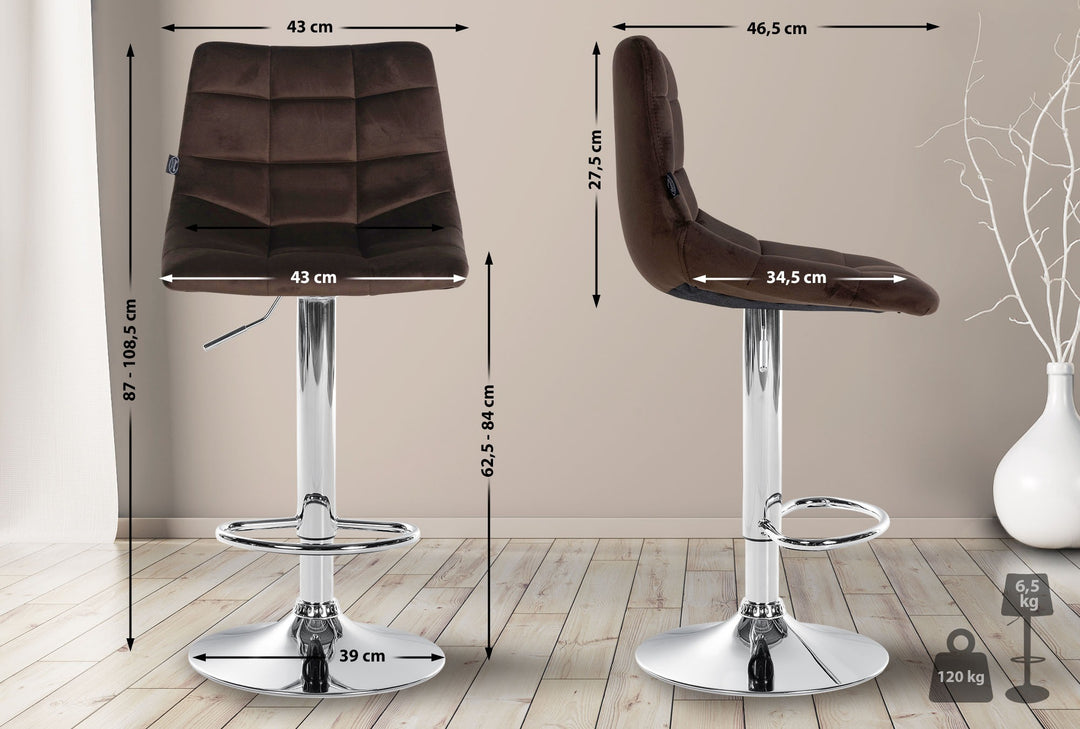Tabouret de Bar avec Dossier Réglable Pivotant 107 Velours Marron - image 2
