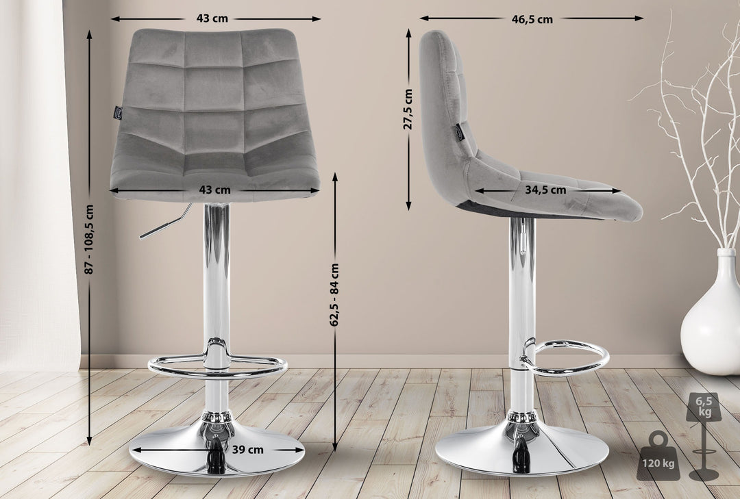 Tabouret de Bar avec Dossier Réglable Pivotant 107 Velours Gris - image 2