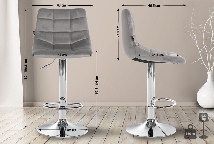 Tabouret de Bar avec Dossier Réglable Pivotant 107 Velours Gris - image 2