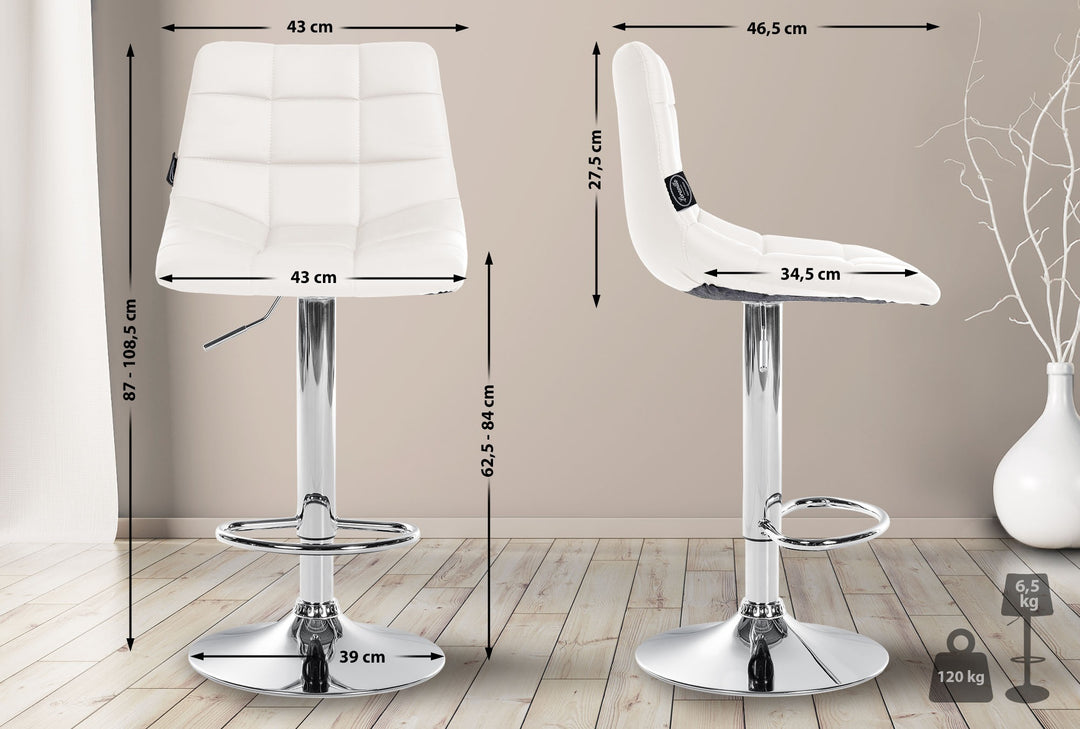 Tabouret de Bar avec Dossier Réglable Pivotant 107 Similicuir Blanc - image 2