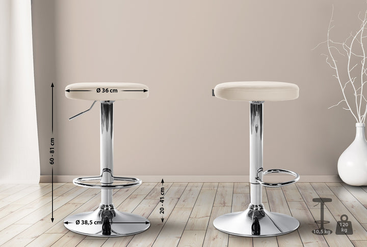 Tabouret de Bar Réglable Pivotant 109 Similicuir Crème - image 2