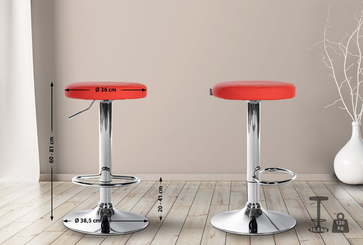 Tabouret de Bar Réglable Pivotant 109 Similicuir Rouge - image 2