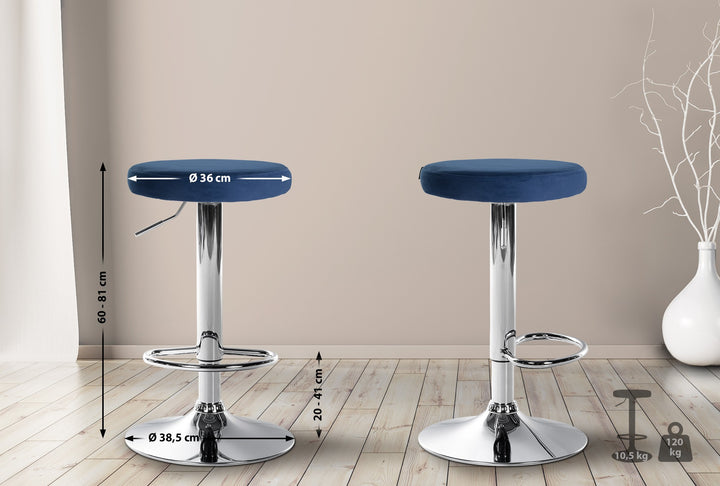 Tabouret de Bar Réglable Pivotant 109 Velours Bleu - image 2