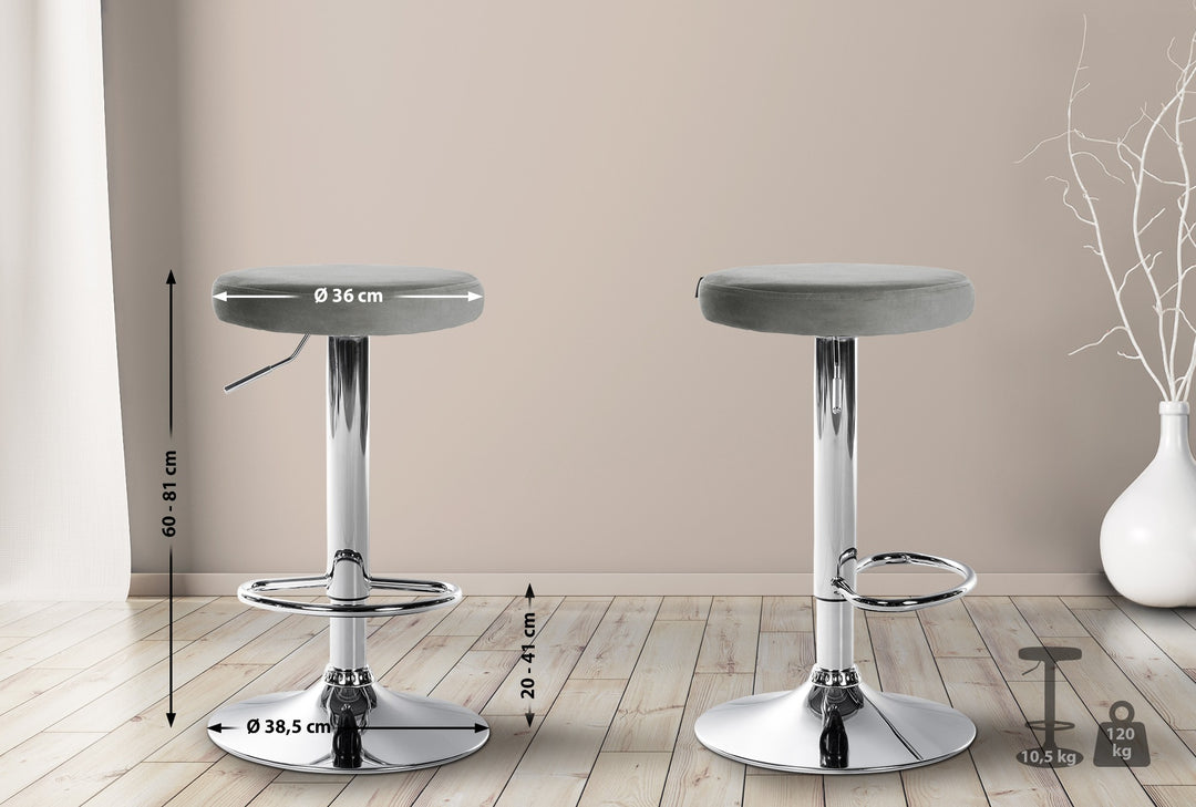 Tabouret de Bar Réglable Pivotant 109 Velours Gris - image 2