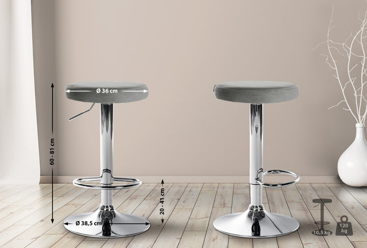 Tabouret de Bar Réglable Pivotant 109 Velours Gris - image 2
