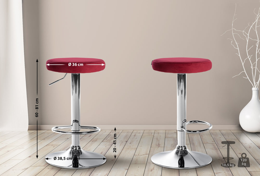 Tabouret de Bar Réglable Pivotant 109 Velours Rouge - image 2