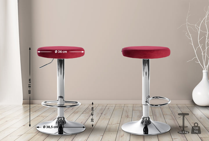 Tabouret de Bar Réglable Pivotant 109 Velours Rouge - image 2