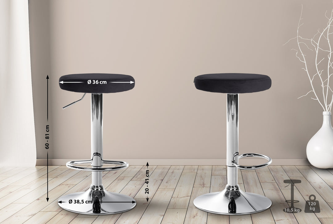 Tabouret de Bar Réglable Pivotant 109 Velours Noir - image 2