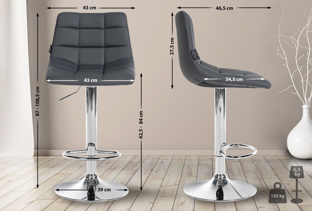 Lot de 2 Tabourets de Bar avec Dossier Réglables Pivotants 107 Similicuir Gris - image 2
