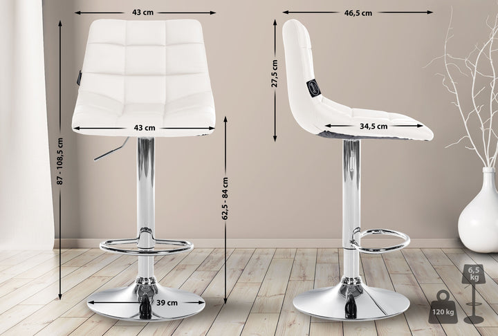 Lot de 2 Tabourets de Bar avec Dossier Réglables Pivotants 107 Similicuir Blanc - image 2